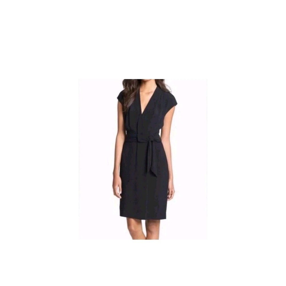 KATE SPADE Villa Crepe Dress Brighton Black Bow / Tie Waist Cap Sleeve Sz 0